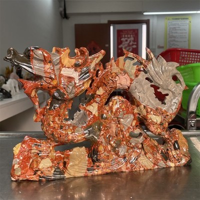 6.9LB 11''Natural Nongken Jasper Dragon Decor Carved Quartz Crystal Energy Statue
