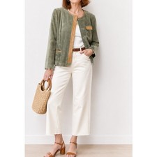Vintage Y2K Doncaster Suede Leather Jacket Sage Green Snap Front Classic Size M