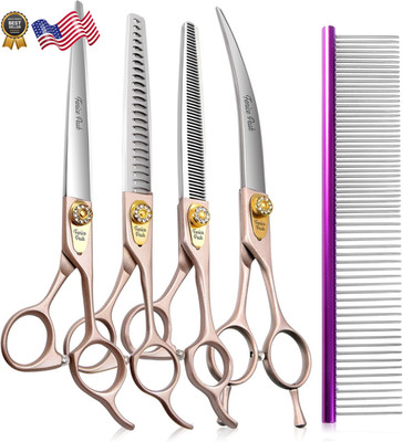 Fenice Peak 7   Professional Dog Grooming Scissors Set Rose Gold 440C Stainless