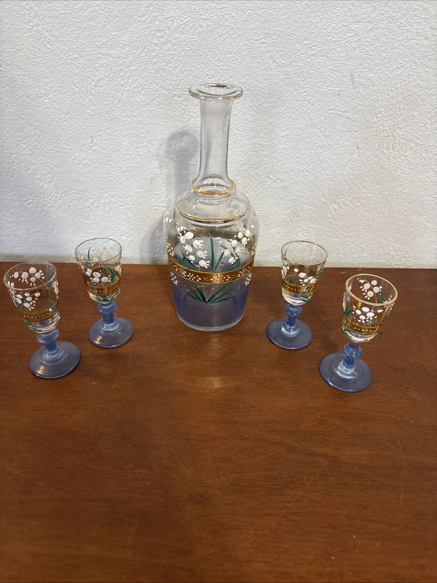 Ancienne Carafe Émaillée En Verre Soufflé – Dorure Vintage, 26,7 Cm