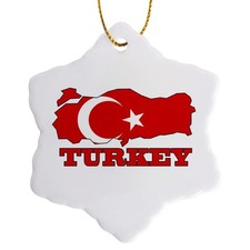 3D Rose Turkey Flag Map Name Snowflake Ornament Porcelain 3-Inch Decorative
