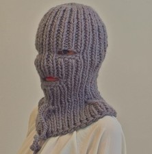 Thick gray wool balaclava hat with neck shoulders warmer ski hat ready to wear