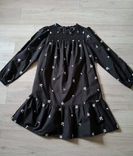 George Black Embroidered Floral Frilled Dress Cotton Smart Casual Boho UK14