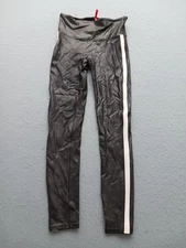 SPANX Women M Leggings Black High Rise Side Stripe Athletic Full Length