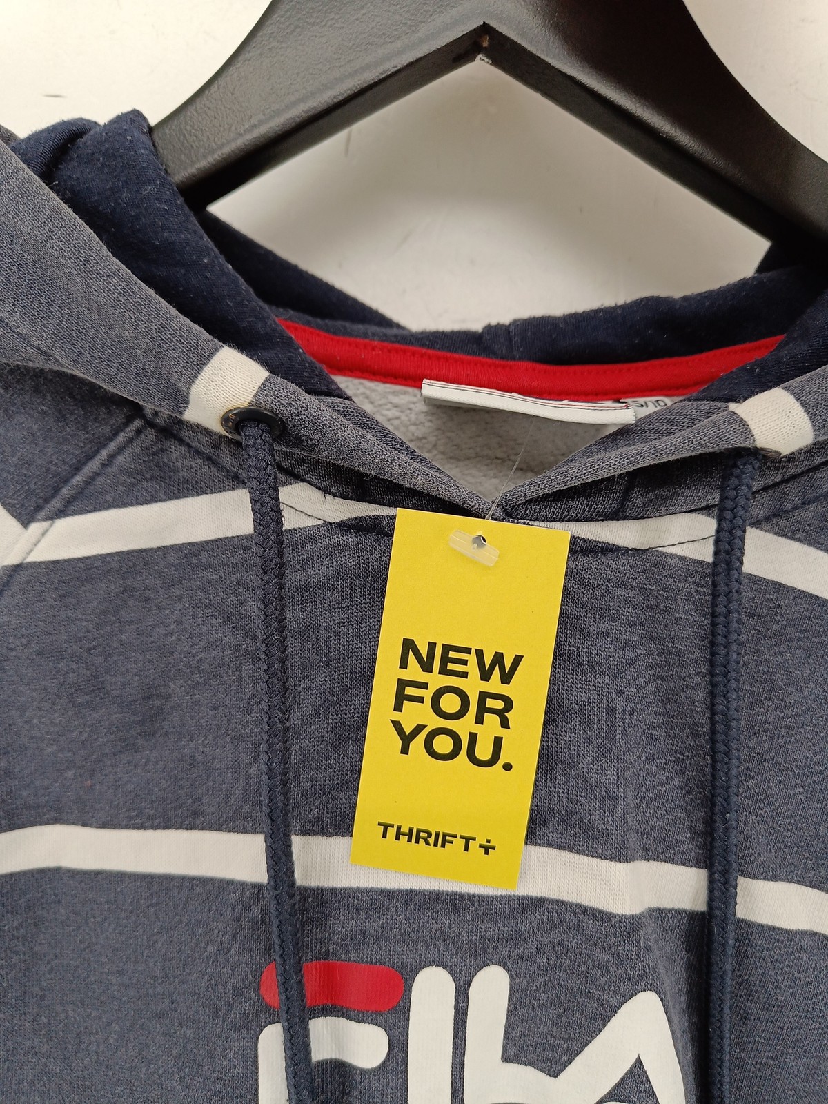 Fila Felpa Donna con Cappuccio UK 10 Blu Cotone a Righe con Pullover Poliestere