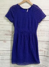 Free People Dress Womens 2 Blue Lined Lace Short Dolman Sleeve Back Zip Mini
