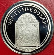 1988 BRITISH VIRGIN ISLANDS $25 PROOF .64 OZ SILVER ANTIQUE CLOCK SHIP TREASURES