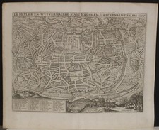 JERUSALEM ISRAEL 1650 VISSCHER UNUSUAL ANTIQUE ORIGINAL COPPER ENGRAVED CITY MAP