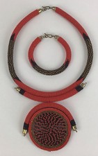 Set of Bracelet 9&rdquo; and Choker 21&rdquo;  Hand-Crafted Ethnic African Beaded Jewelry