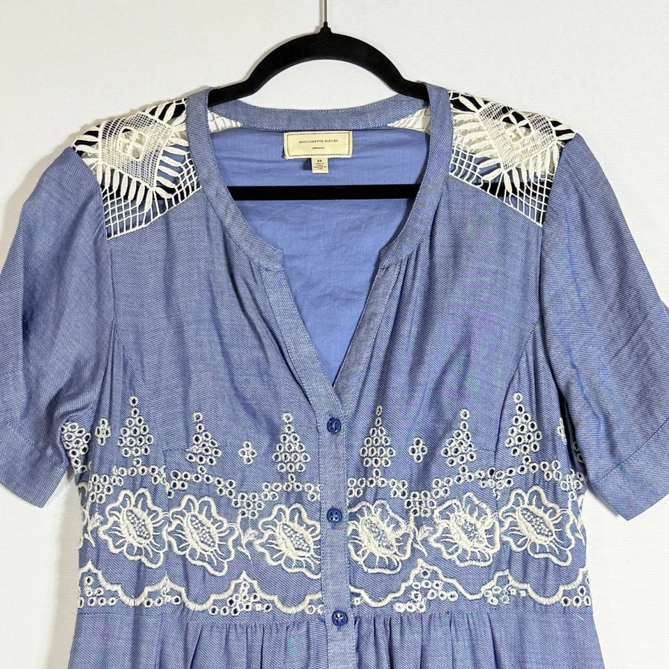 Mini Vestido Moulinette Soeurs Para Mujer 10 Azul Bordado Boho Cottagecore Encaje Foto 2 de 4