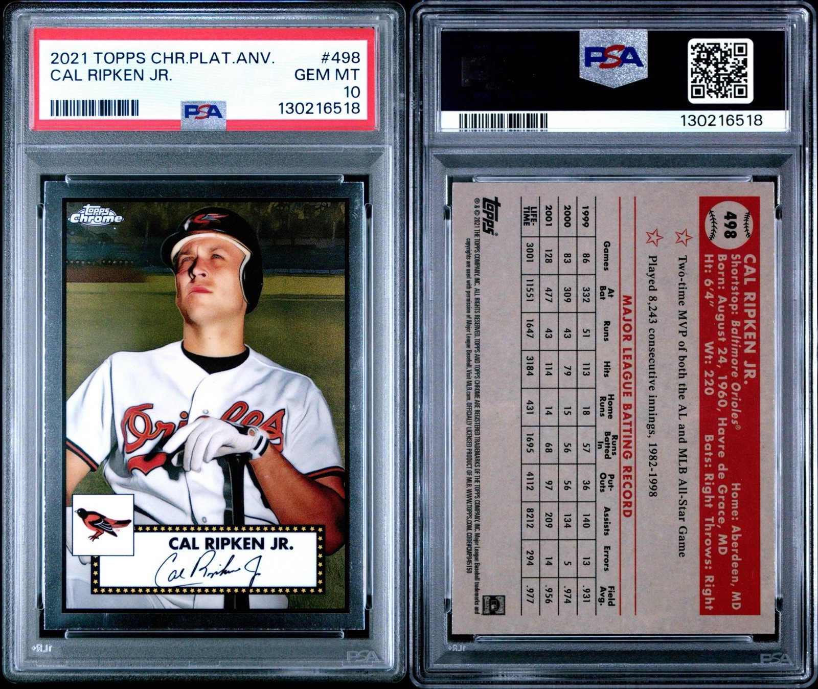 2021 Topps Chrome Platinum Anniversary Cal Ripken Jr. #498 PSA 10 view 3