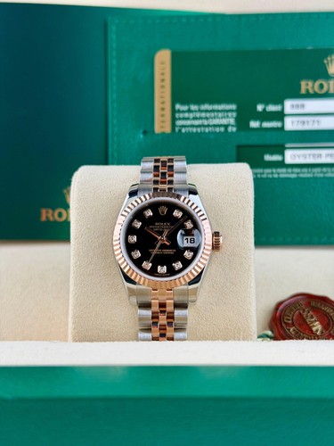 Rolex Datejust 26 Black Diamond Fluted Jubilee Preowned 2011 179171