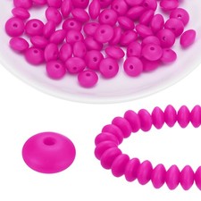 100Pcs Silicone Beads 12mm Lentil Rubber Focal Beads Bulk, Rose Purple