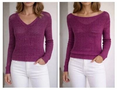 NEW Splendid Reversible Knit Sweater XS Purple Open Knit  100% Cotton NWT $148