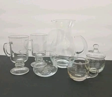 Princess House Crystal Heritage Etched Iced Tea Set Pitcher Mugs Creamer + Bonus