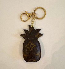 LV Monogram Pineapple Charm Key Chain Leather Metal Brown Gold- read description