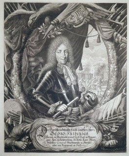 Copperplate engraving Georg F. von Württemberg J.C. Shepherd/B. Kilian II 1687 Hungary