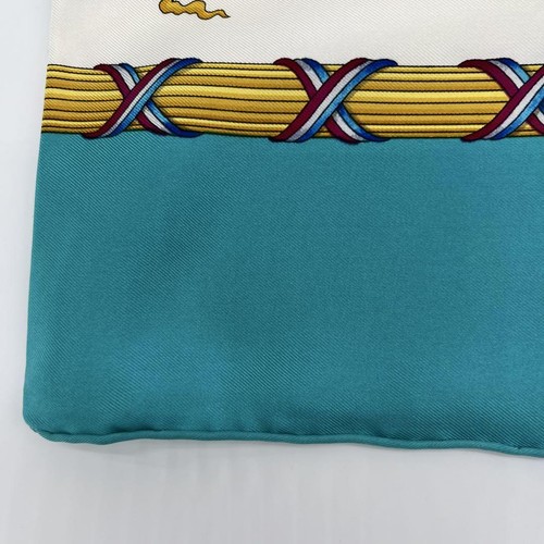 Bufanda de seda Hermes Carre 90 France Revolution 1789 color turquesa - Imagen 10 de 12