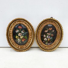 2 Quadretti Fiori Miniature Vintage Cornice Legno Florentino  Dipinto A Mano