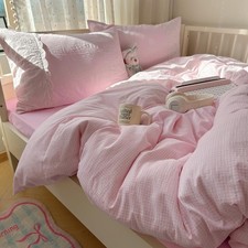 Pink White Gingham Duvet Cover Twin XL Size - 3 Piece Cottagecore Plaid Beddi...