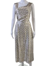 Isabel Marant Women Slip Dress Beige Midi Zip Silk Geometric Size 42