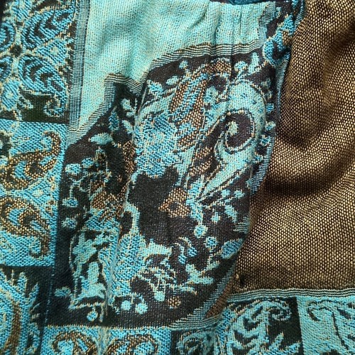 Weiche Umrandung Boho Azteken Blumen bestickt türkis Kimono vorne offen Jacke XS - Bild 5 von 11