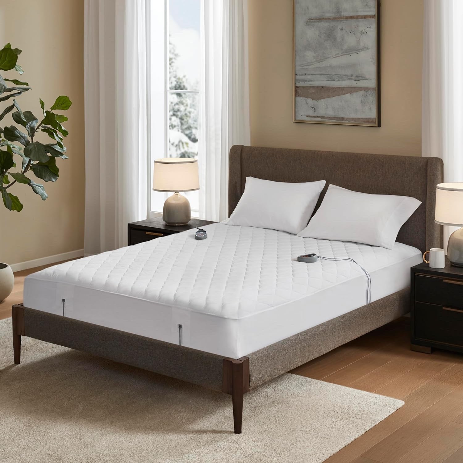 Beautyrest Cotton Heated Mattress Pad - Bed Warmer w/20 Heat Setting KING, White