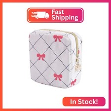 Teircno Period Bag for Women - Cute Corduroy Sanitary Napkin Storage Bag with Bo