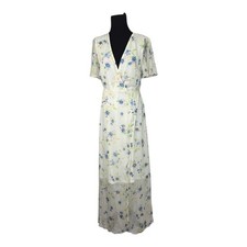 Altar'd State Maxi Wrap Cream Blue Floral Romantic Spring Dress Size M EUC