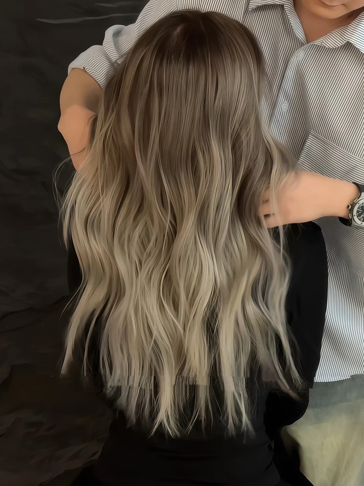 Balayage Brown to Ash Blonde Highlight Wave 100% Human Hair Lace Front Wigs 20" - Image 2 of 4