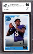 2018 Donruss #317 Lamar Jackson Rookie Card BGS BCCG 10 Mint+. rookie card picture