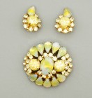 Vibrant Yellow Rhinestone & Confetti Cabochon Pin Brooch & Earrings — photo 1
