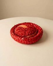 Vintage Red Raffia Tilt Hat 1950s Scarlet Straw Cocktail Hat Boater