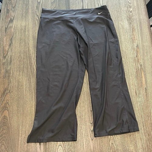 Nike FitDry Cropped Yoga Pants Wide Leg Elastic Waist Pull-On Stretch Gray Sz XL - Picture 1 of 9