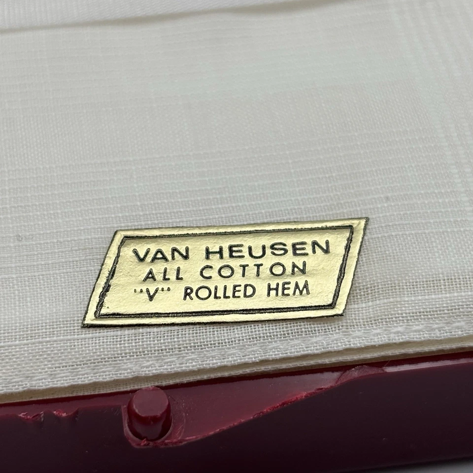 Pañuelo Van Heusen 100 % algodón dobladillo enrollado en V vintage en estuche Foto 3 de 4