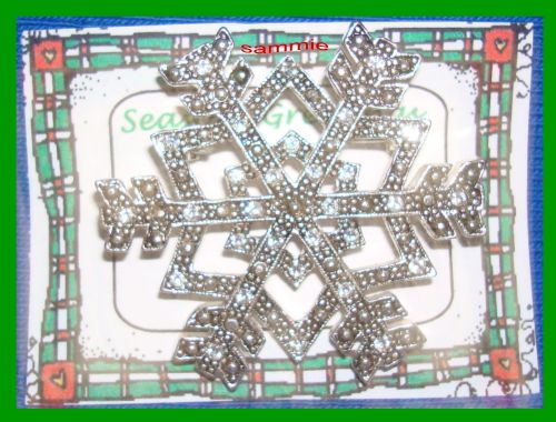 Christmas PIN #0179 Snowflake Marcasite & Crystals Silvertone Holiday Brooch VGC - Picture 2 of 2
