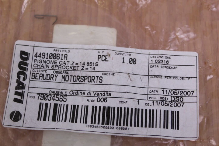 Piñón contraeje de 14 dientes Ducati Monster 1000 2003-2005 nuevo Foto 3 de 4