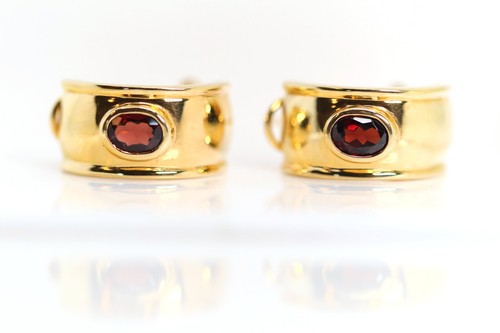 Half Creole Sterling Silver Heart Garnet Earrings Ladies Plated 925, L: 0 7/8in - Picture 2 of 8