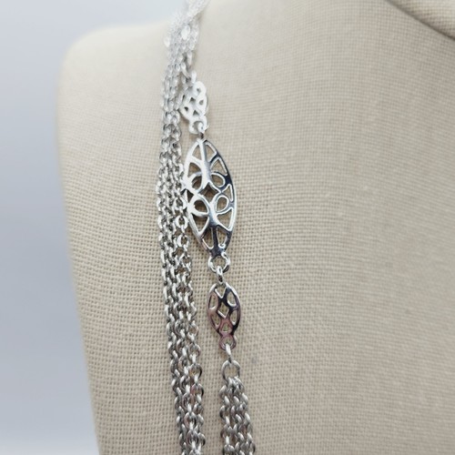 Monet Multi Strand Art Nouveau Silver Tone Long Doubling Vintage Necklace 54 In - Picture 15 of 21