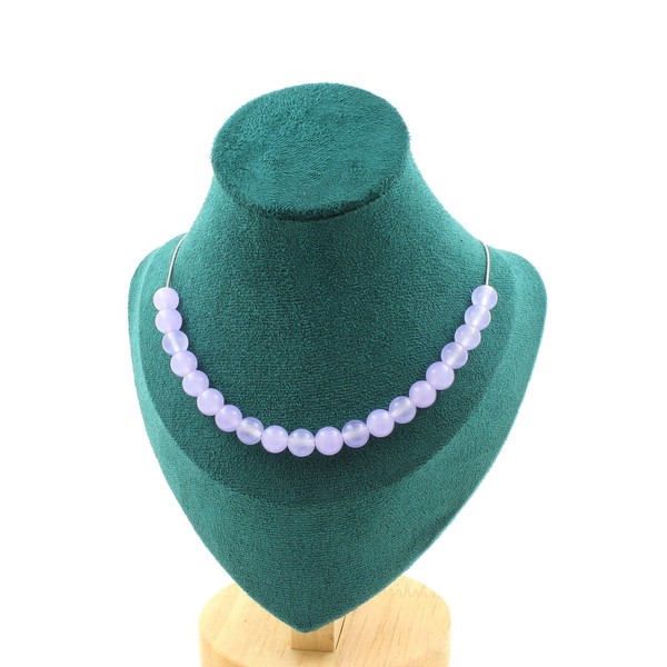 Steine Und MinéRaux. Halskette 20 Perlen Chalcedon Lavendel 8 Mm. Kette Stahl-image