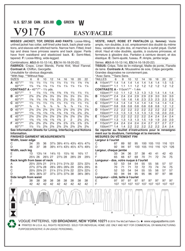 VOGUE SEWING PATTERN 9176 MISSES 6-14 EASY DRESS, TOP, JACKET, SLIM & WIDE PANTS - Picture 8 of 8