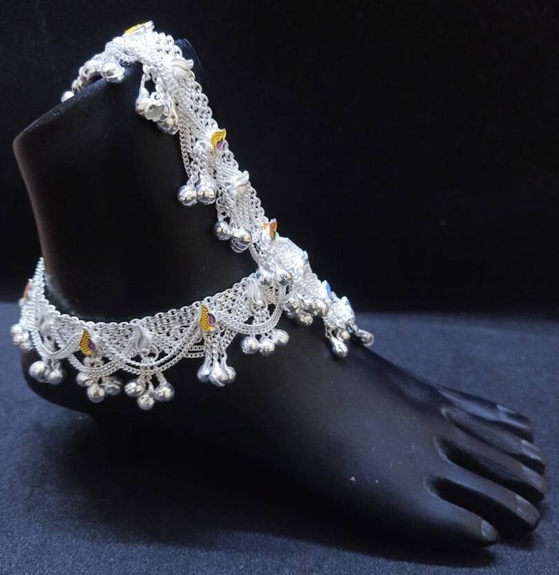 Anklet Bracelet Silver Plated Ankle Chain Foot Women Indian Payal Jewelry ANKLET-image