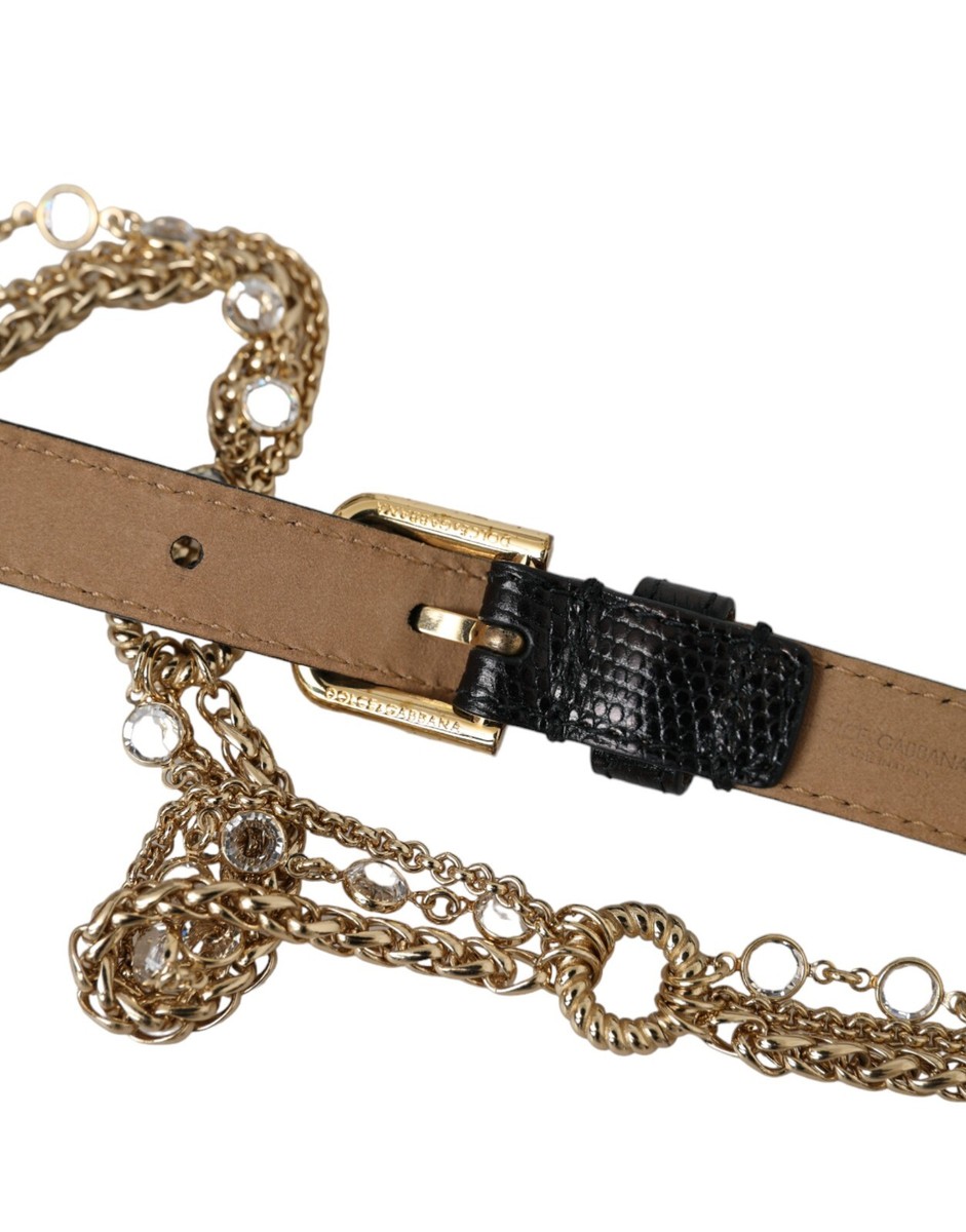 Dolce & Gabbana Black Leather Gold Chain Crystal Waist Women Women\'s Belt Dolce & Gabbana Black Leather Gold Chain Crystal Waist Women  main image 2