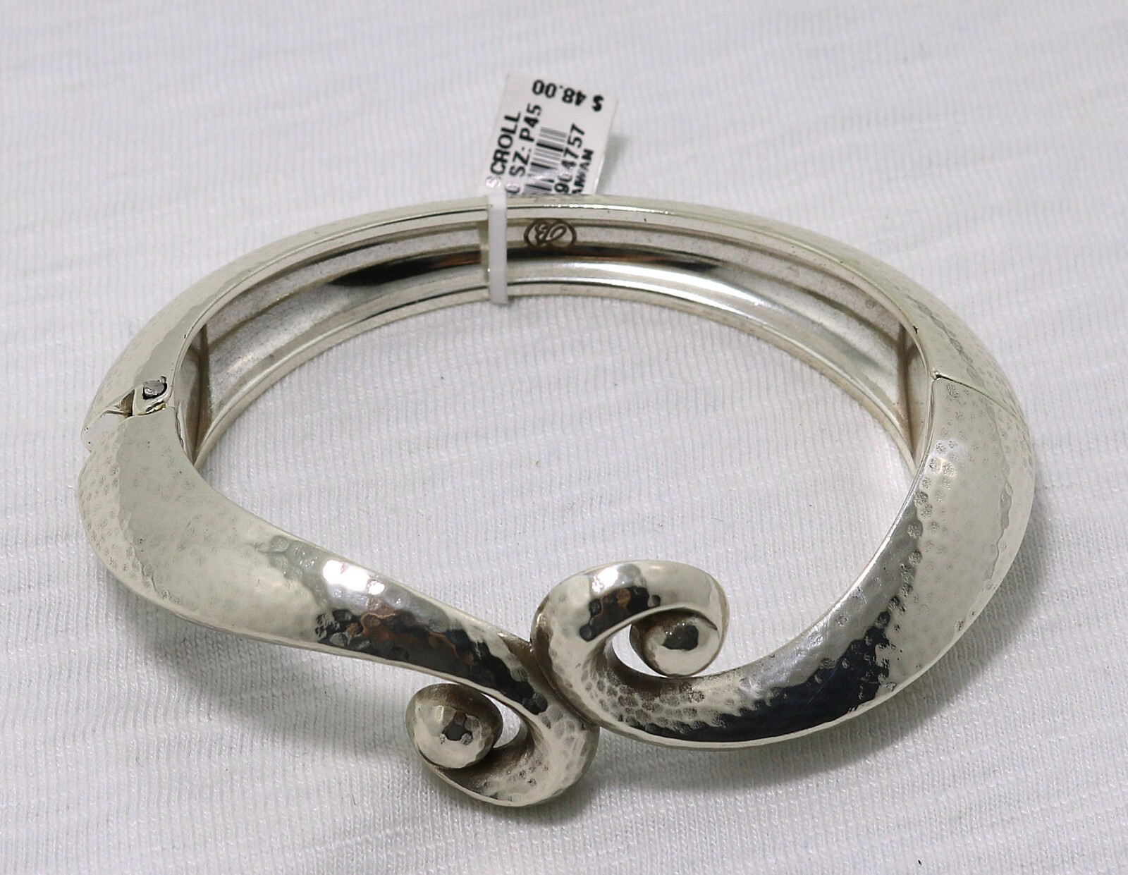 Brighton GENOA NWT Hammered Silver Scroll Hinged Cuff Bangle Bracelet ...