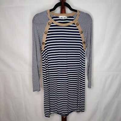 Moa Moa women's size L tunic multicolor stripe round neck long sleeves buttons
