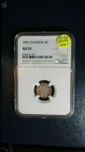 1901 Canada Five Cents NGC AU53 CIRCULATED SILVER 5C Coin BUY IT NOW!