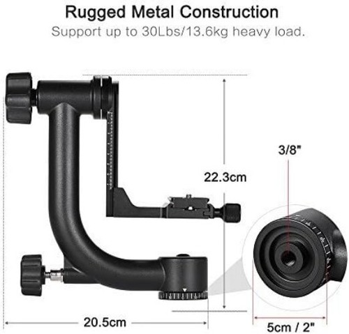 Heavy Duty Gimbal Tripod Head - 30Lbs Load Capacity with Quick Release Plate - Picture 7 of 11