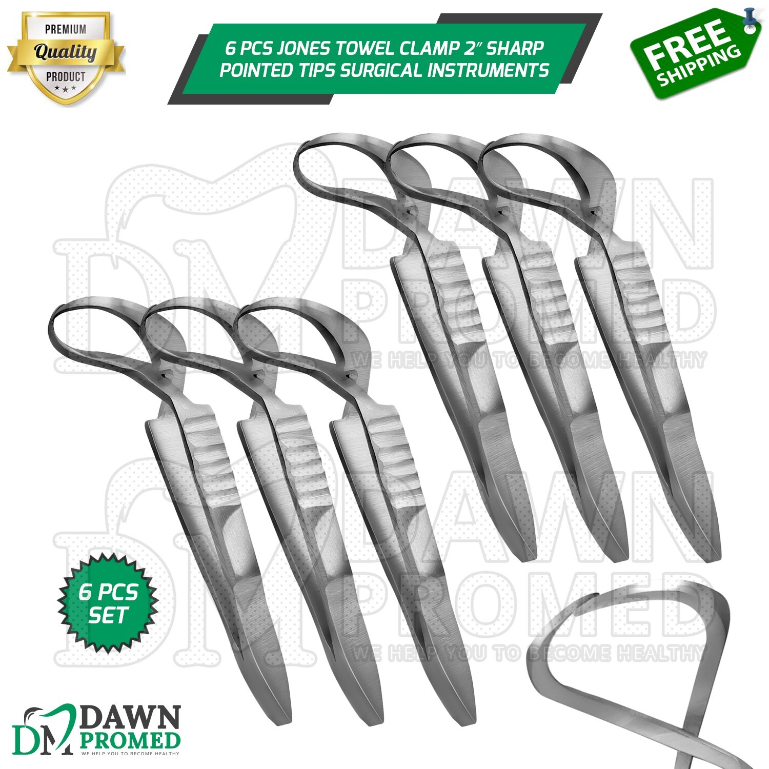6 Pcs Jones Towel Clamp 2″ Sharp Pointed Tips Veterinary Surgical Instruments