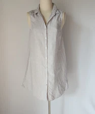 H by Halston 100% Linen Mini Shirt Dress Pearl-Button Sleeveless Beige Sz.M
