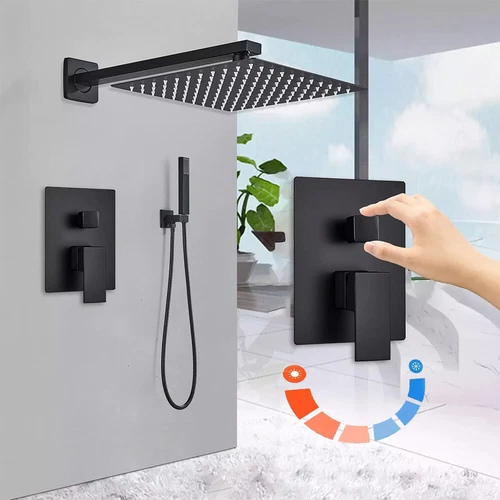 Shower Faucet Set w/Mixer Valve Kit Rainfall Shower Head Combo System Wall Mount